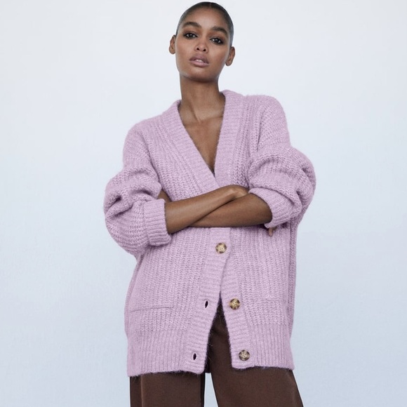 Zara Sweaters - Zara Lilac Pocket Oversized Cardigan- Small